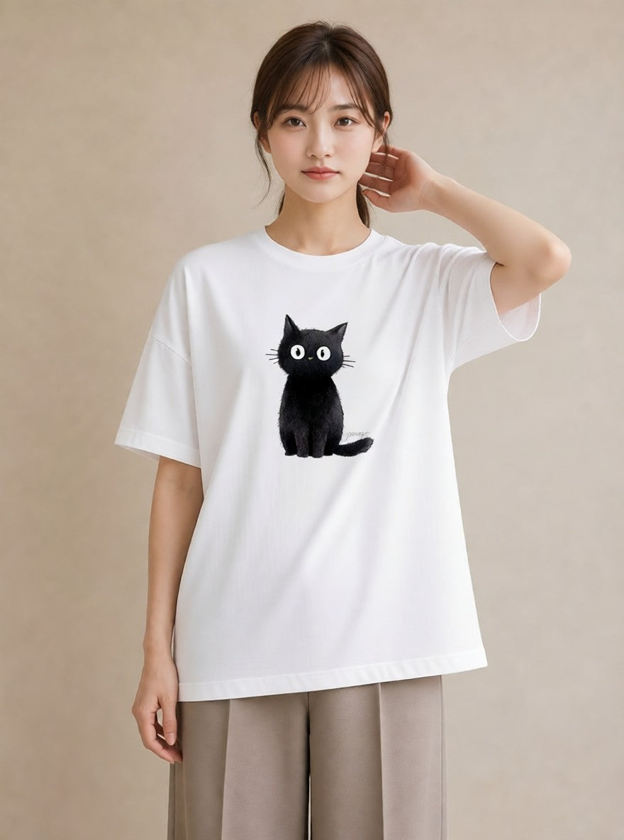 デザインTシャツ レディース ロシアンブルー 猫 ねこ イラスト ニュアンス 通勤 在宅 白T