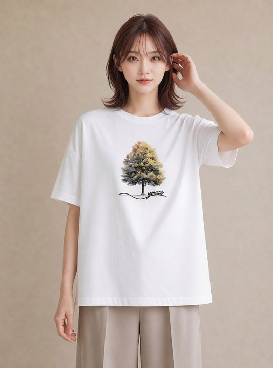 半袖Tシャツ レディース どんぐり 植物 ボタニカル イラスト モード 20代 カジュアルコーデ 白T