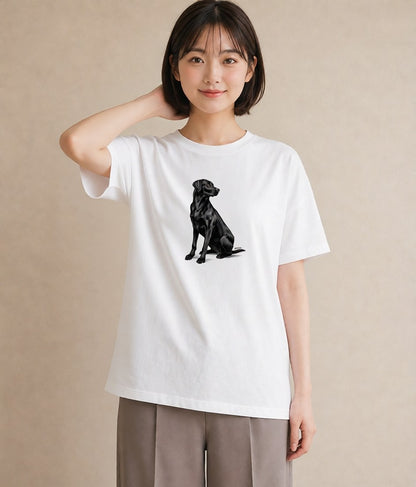 プリントTシャツ レディース ラブラドールレトリバー 犬 いぬ イラスト きれいめ カフェ服 クリスマス 白T