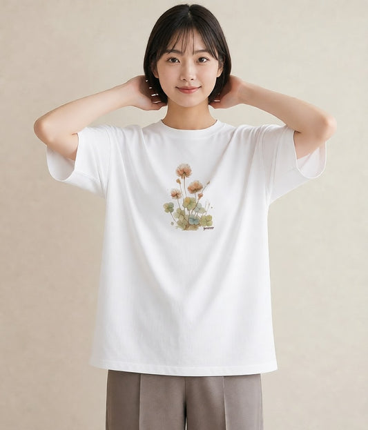 デザインTシャツ レディース たんぽぽ 花 花柄 イラスト 抜け感 ママ カフェ服 白T