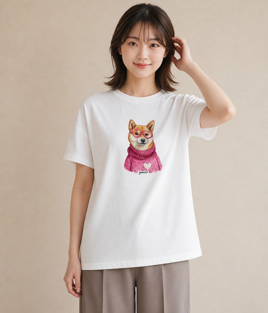 半袖Tシャツ レディース 柴犬 しばいぬ 犬 いぬ イラスト シンプル 送別ギフト 通勤 白T