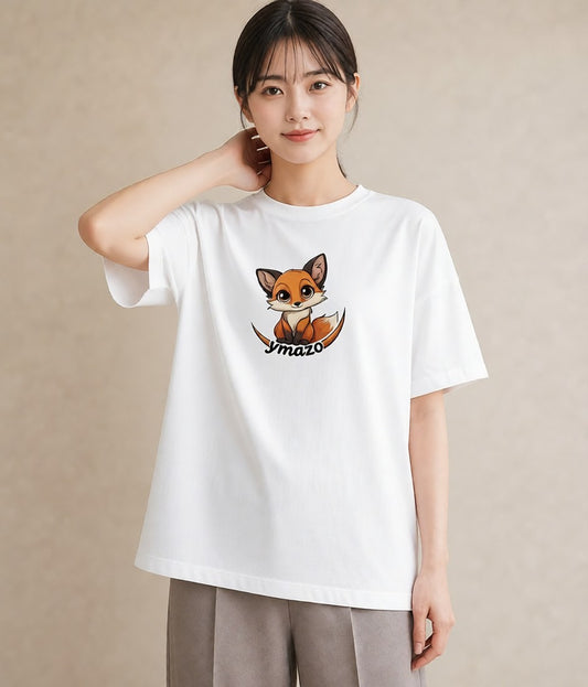 プリントTシャツ レディース きつね 動物 アニマル イラスト カジュアル 買い物 夏コーデ 白T