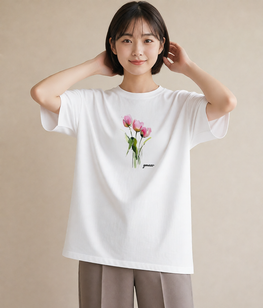 デザインTシャツ レディース チューリップ 花 花柄 イラスト 春コーデ 姉妹 白T