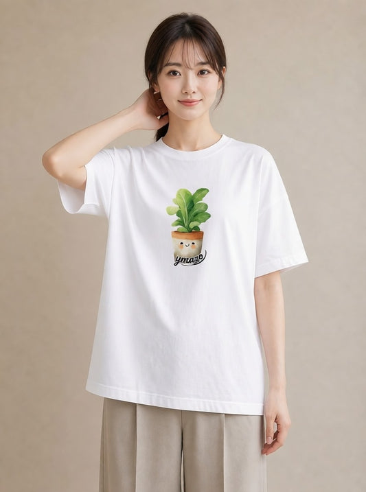 プリントTシャツ レディース 苔 植物 ボタニカル イラスト アート風 カジュアルコーデ 買い物 白T
