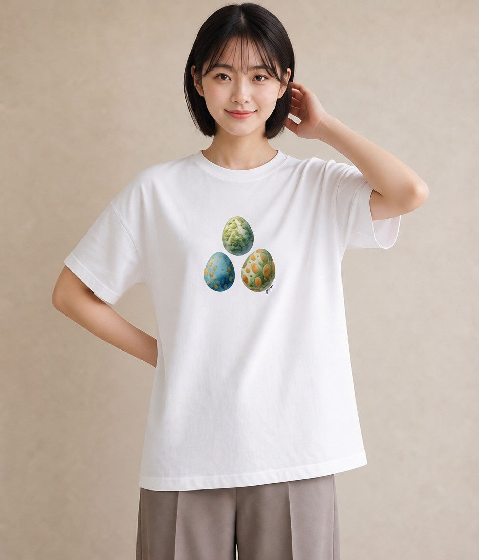 半袖Tシャツ レディース たまご 食べ物 フード イラスト ポップ デイリーウェア 休日 白T