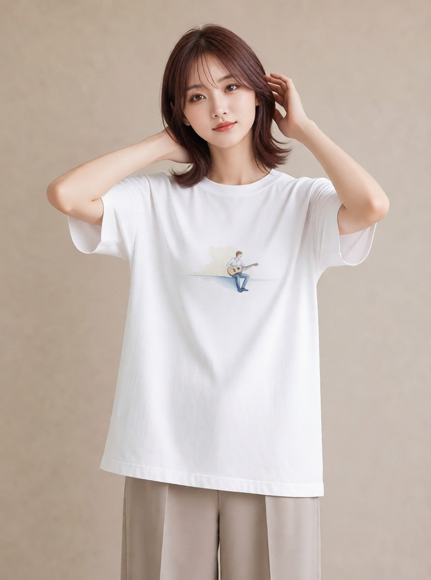 Tシャツ レディース 雨上がりのベンチ ベンチ ナチュラル アンティーク イラスト ポップ お出かけ 普段着 白T