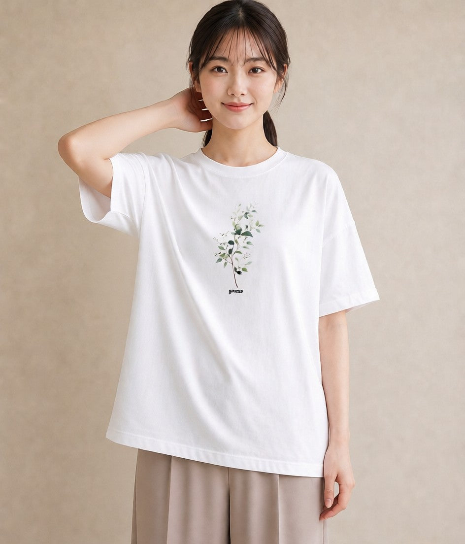 グラフィックTシャツ レディース 夕暮れ バルコニー 夕焼け ナチュラル アンティーク イラスト レトロ ラフ レイヤード 白T