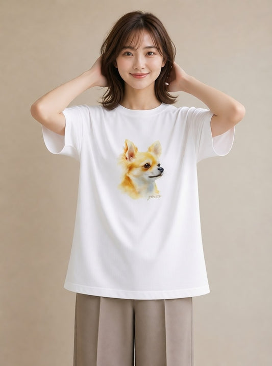 Tシャツ レディース チワワ 犬 いぬ イラスト 手描き風 お出かけ 普段着 白T