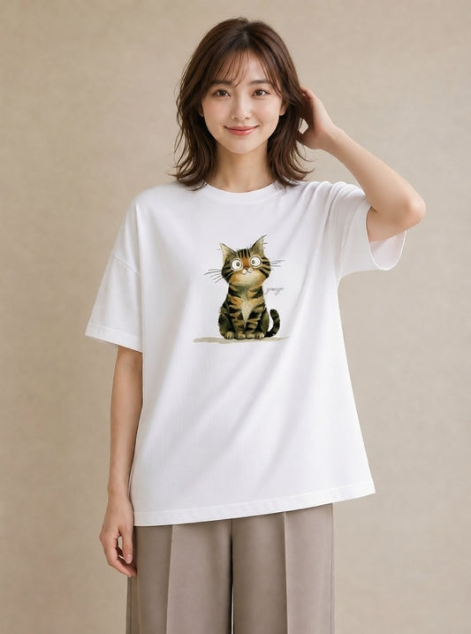 半袖Tシャツ レディース アビシニアン 猫 ねこ イラスト 抜け感 姉妹 送別ギフト 白T