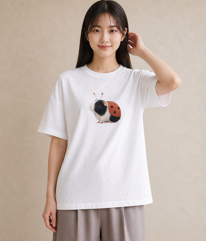 プリントTシャツ レディース モルモット ペット 動物 イラスト きれいめ 母の日 ビーチ 白T