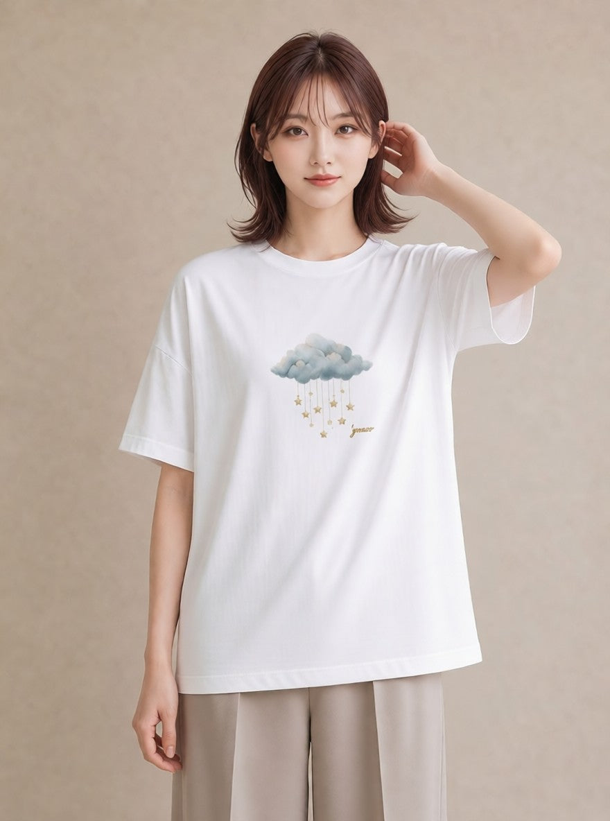 Tシャツ レディース 空 星空 宇宙 イラスト ゆるかわ ホワイトデー 春服 白T
