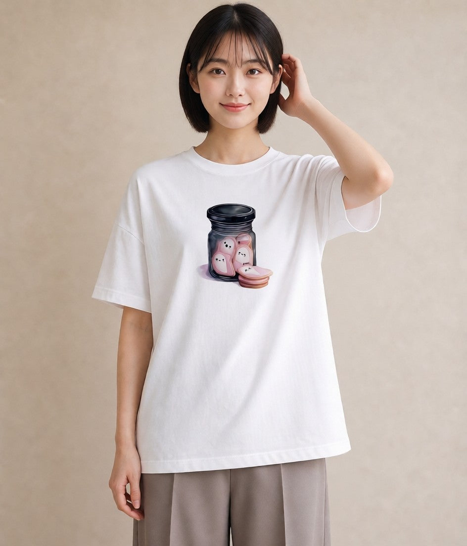 Tシャツ レディース マカロン 食べ物 フード イラスト ミニマル デイリーウェア 休日 白T