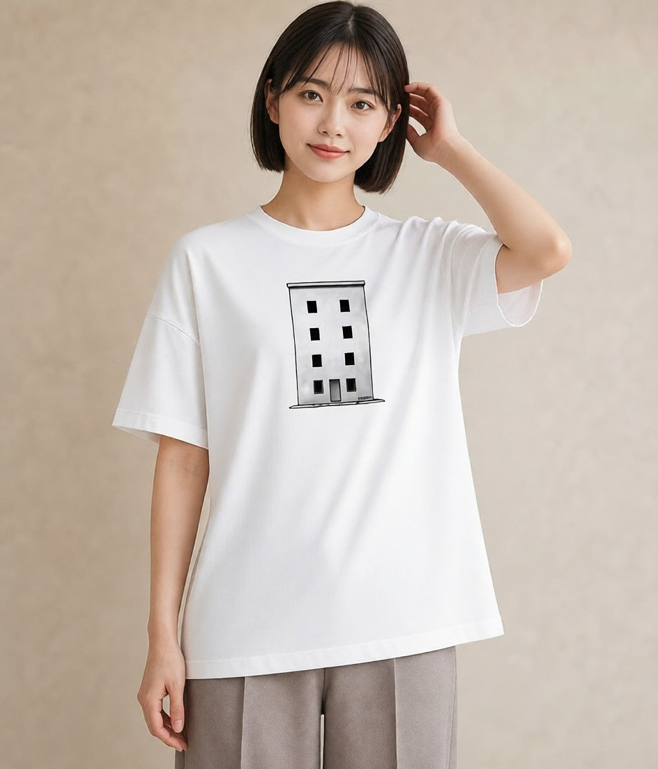 半袖Tシャツ レディース 灯りの家 小屋 夜 ナチュラル アンティーク イラスト ギフト 母の日 白T