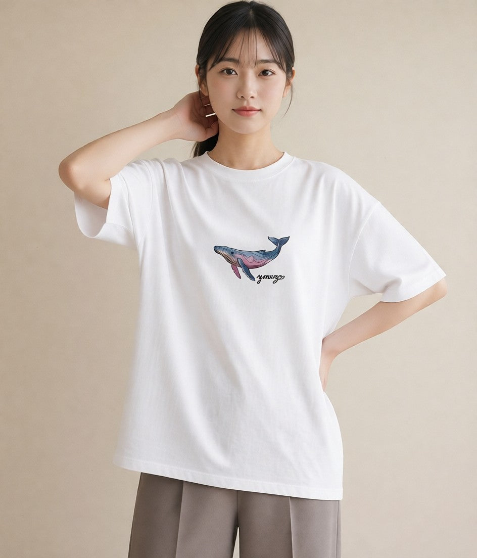 グラフィックTシャツ レディース イルカ 海の生き物 海 イラスト こなれ感 ペアコーデ 秋コーデ 白T