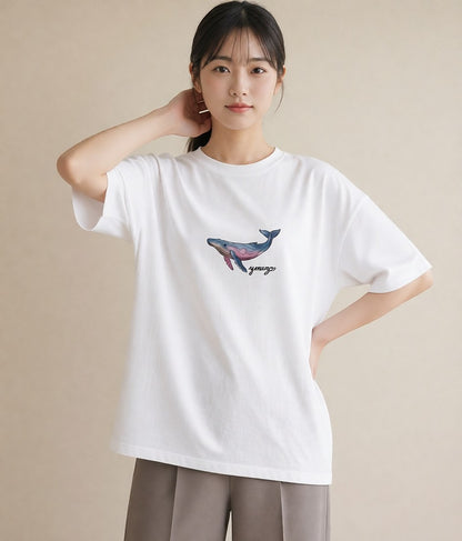 グラフィックTシャツ レディース イルカ 海の生き物 海 イラスト こなれ感 ペアコーデ 秋コーデ 白T