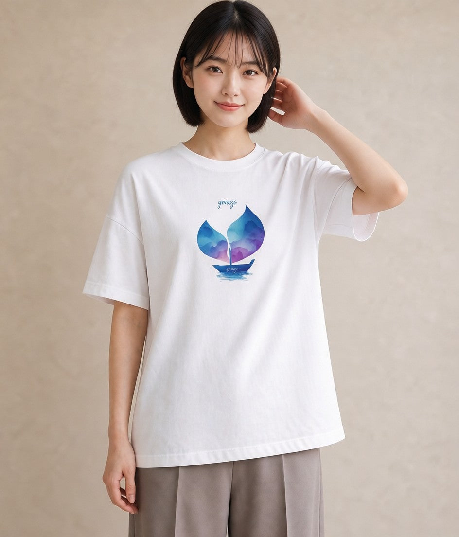 Tシャツ レディース 傘 水たまり 雨 ナチュラル アンティーク イラスト カフェコーデ 姉妹 送別ギフト 白T