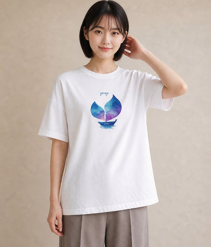 Tシャツ レディース 傘 水たまり 雨 ナチュラル アンティーク イラスト カフェコーデ 姉妹 送別ギフト 白T