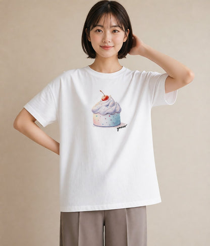 半袖Tシャツ レディース どら焼き 食べ物 フード イラスト カフェコーデ 友達ギフト 部屋着 白T