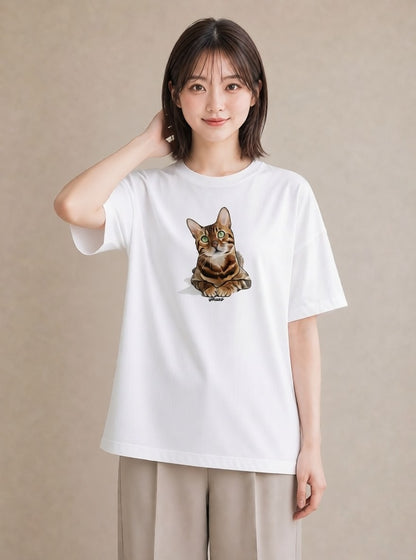 Tシャツ レディース しっぽ 猫 ねこ イラスト アート風 カフェ巡り 女子会 白T