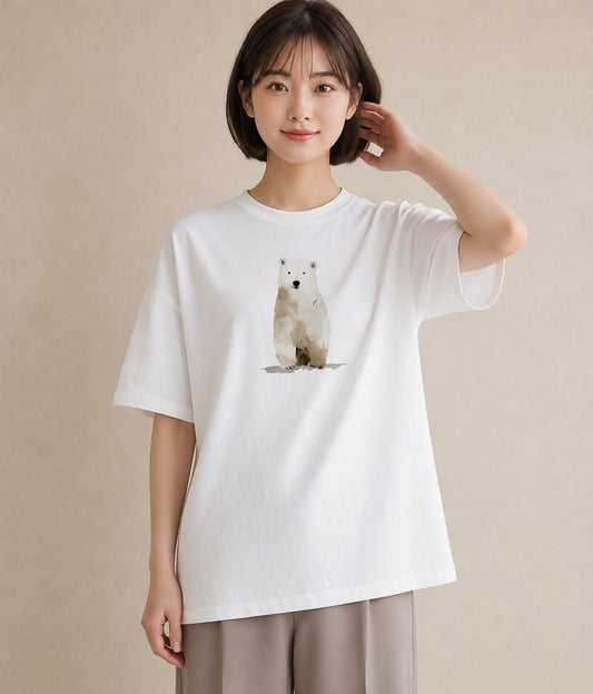 半袖Tシャツ レディース しろくま 白くま 動物 アニマル イラスト 普段使い ペアコーデ 秋コーデ 白T