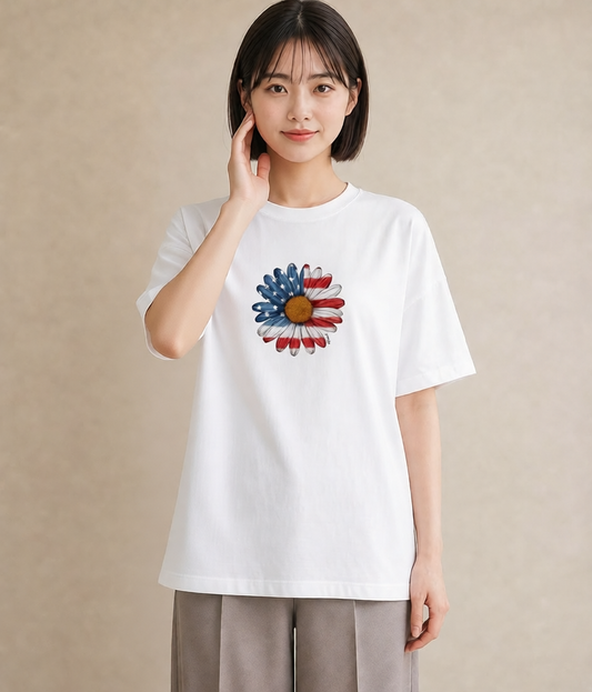 Tシャツ レディース マーガレット 花 花柄 イラスト ゆるかわ 送別ギフト 通勤 白T