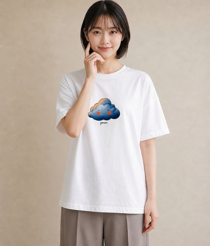 デザインTシャツ レディース 虹 星空 宇宙 イラスト 抜け感 ミセス 春コーデ 白T