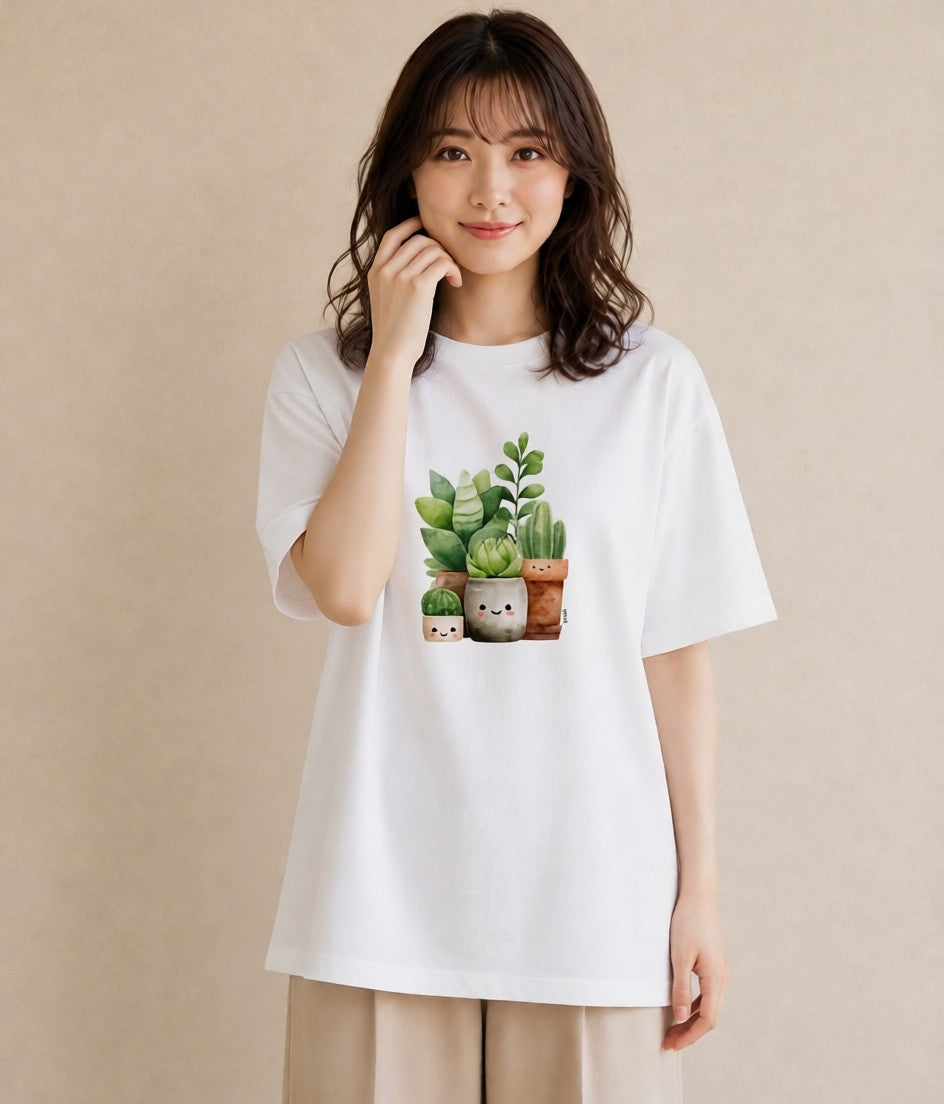 グラフィックTシャツ レディース 多肉植物 植物 ボタニカル イラスト 手描き風 ルームウェア ギフト 白T