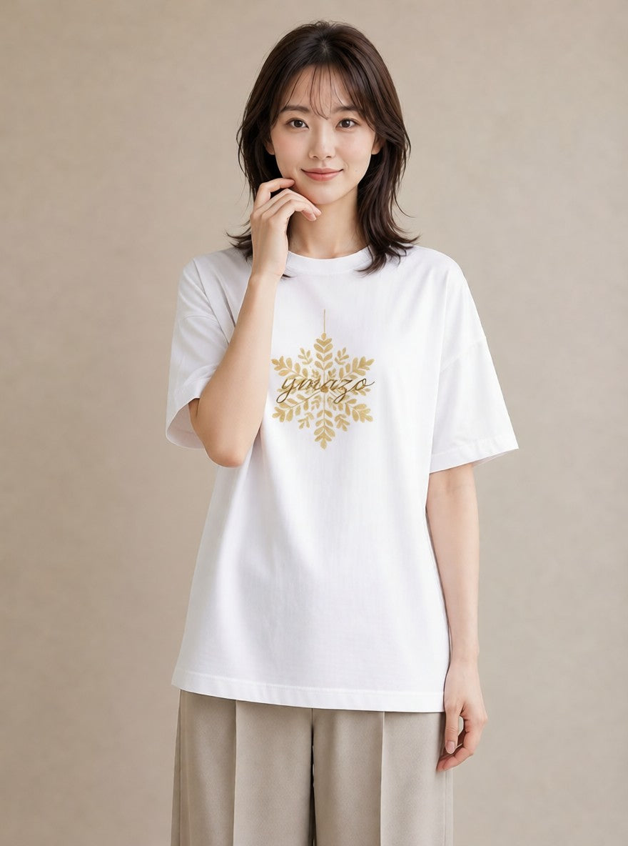 Tシャツ レディース 雪の結晶 星空 宇宙 イラスト 旅行コーデ ママ カフェ服 白T