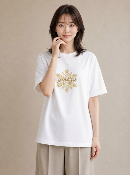 Tシャツ レディース 雪の結晶 星空 宇宙 イラスト 旅行コーデ ママ カフェ服 白T