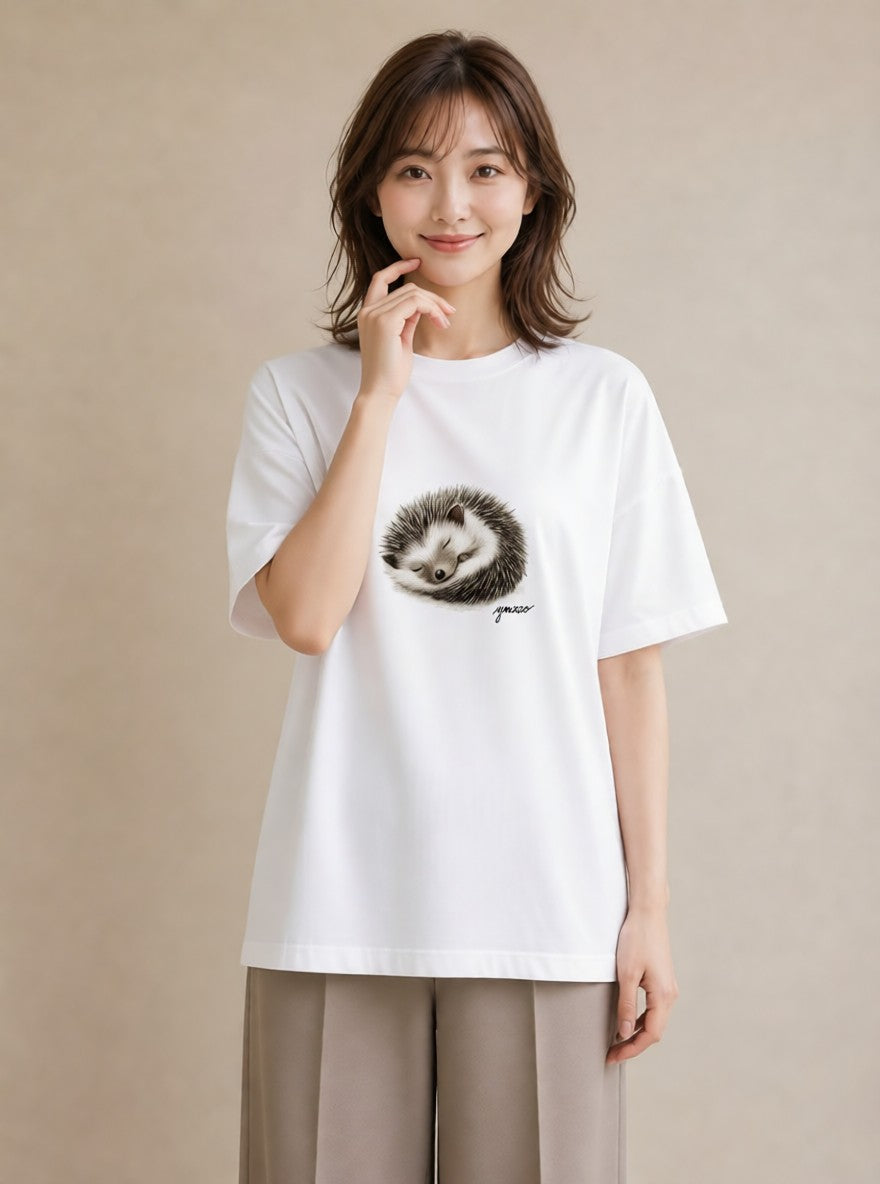 プリントTシャツ レディース ハリネズミ ペット 動物 イラスト カジュアル カジュアルコーデ 買い物 白T