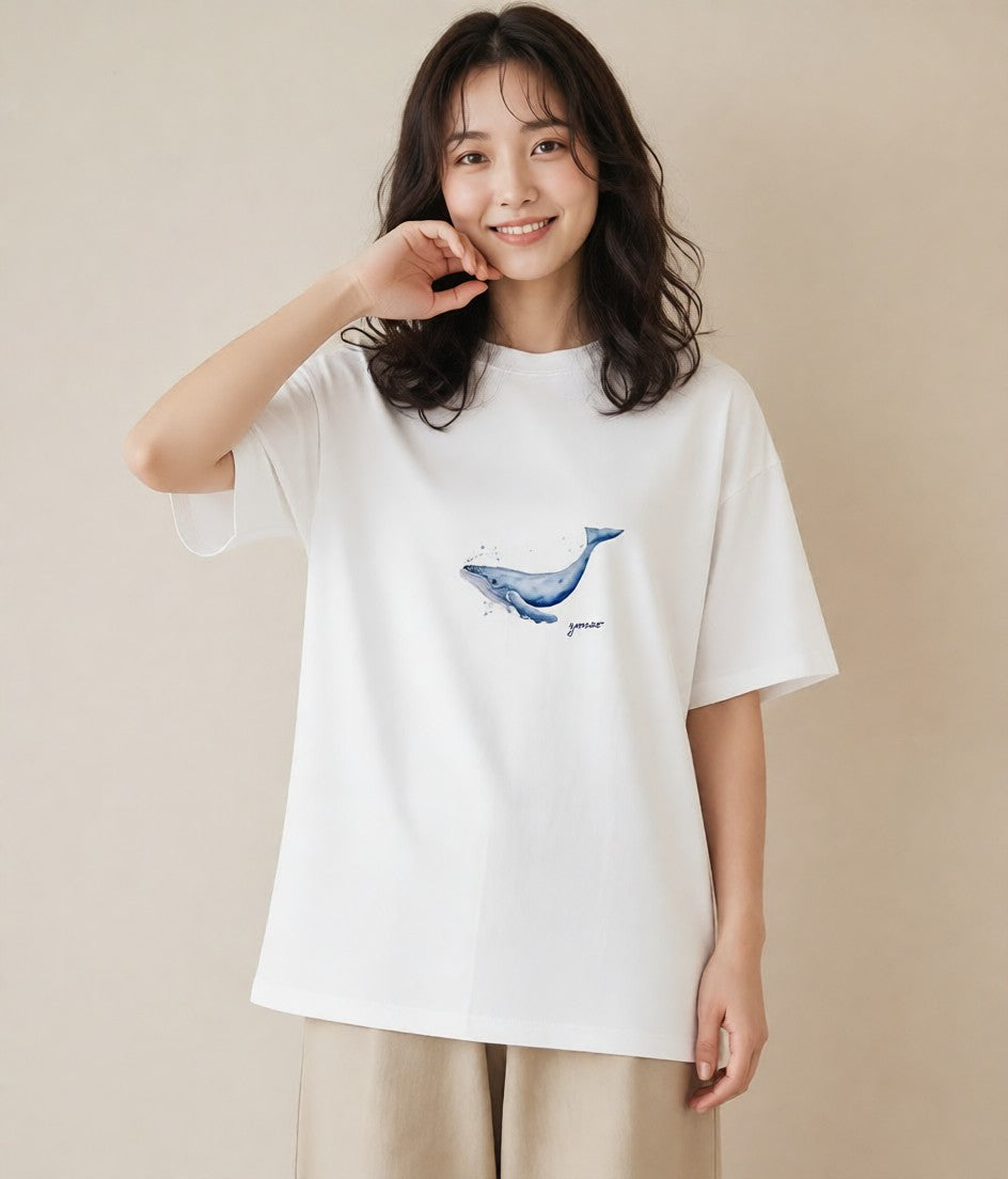 デザインTシャツ レディース ジンベエザメ 海の生き物 海 イラスト ラフ 親子 20代 白T