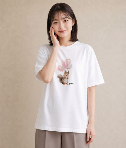 半袖Tシャツ レディース リス ペット 動物 イラスト ヴィンテージ風 女子会 お揃い 白T