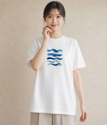 プリントTシャツ レディース 波 星空 宇宙 イラスト 水彩風 カジュアルコーデ 買い物 白T