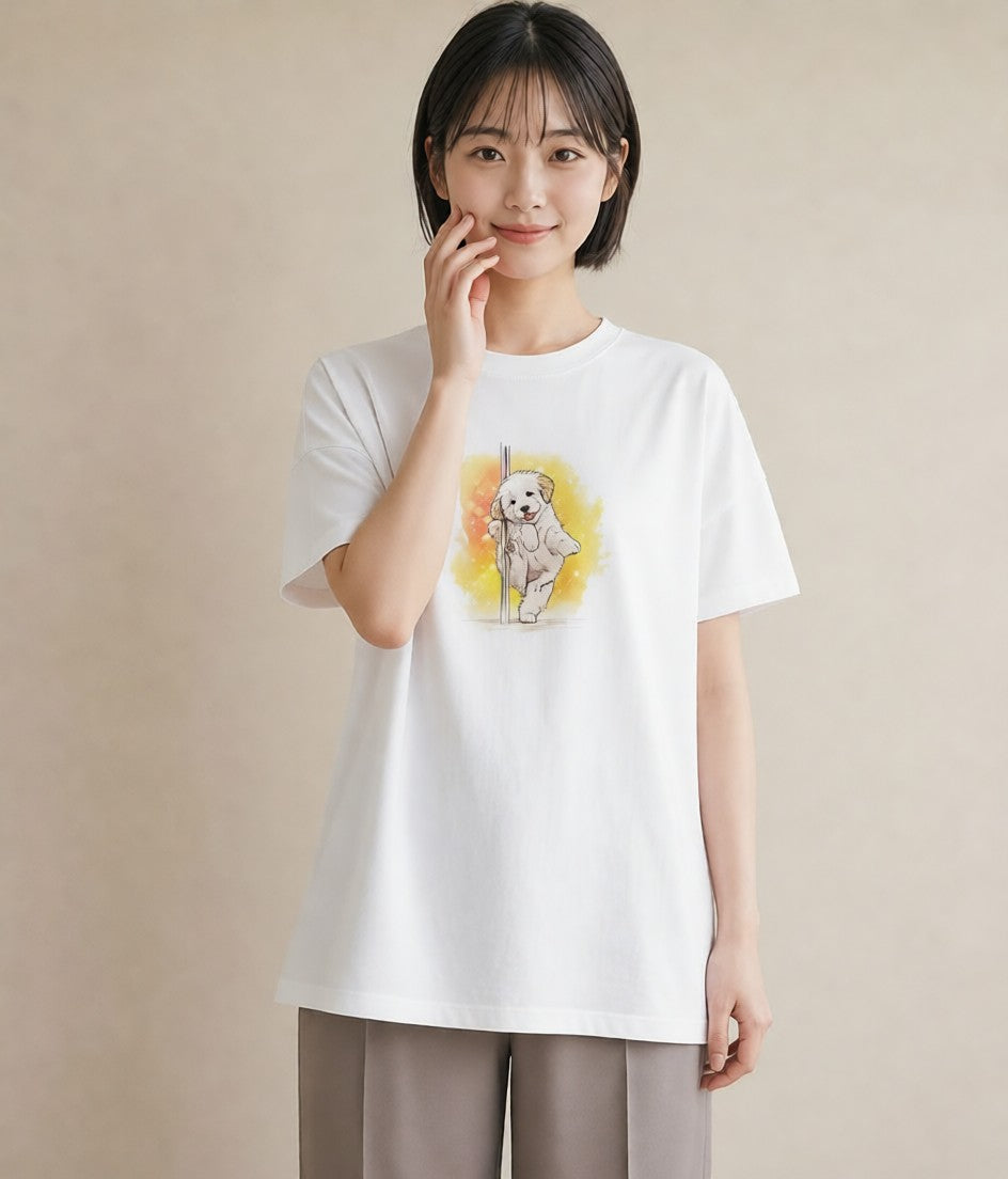 Tシャツ レディース ビションフリーゼ 犬 いぬ イラスト アート風 送別ギフト 通勤 白T