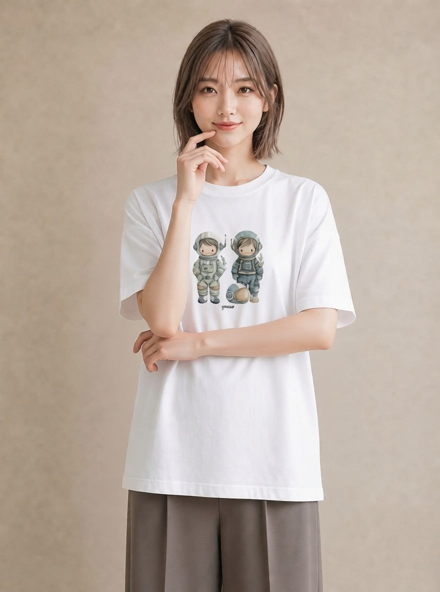 グラフィックTシャツ レディース 宇宙 星空 イラスト 淡色 カフェ巡り 女子会 白T