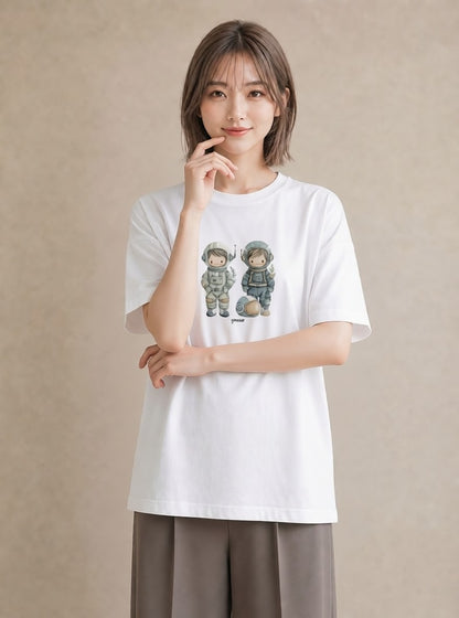 グラフィックTシャツ レディース 宇宙 星空 イラスト 淡色 カフェ巡り 女子会 白T