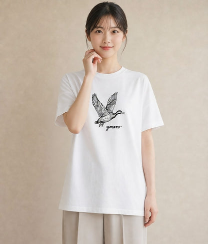 半袖Tシャツ レディース ハクチョウ 動物 アニマル イラスト 水彩風 社会人 女性 白T