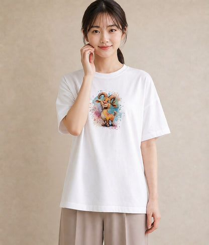 半袖Tシャツ レディース 牡牛座 星空 宇宙 イラスト ラフ デイリーウェア 休日 白T