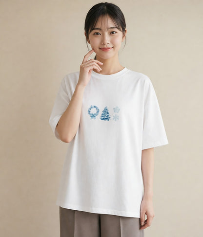 Tシャツ レディース 雪の結晶 星空 宇宙 イラスト 上品 散歩 お出かけ 白T