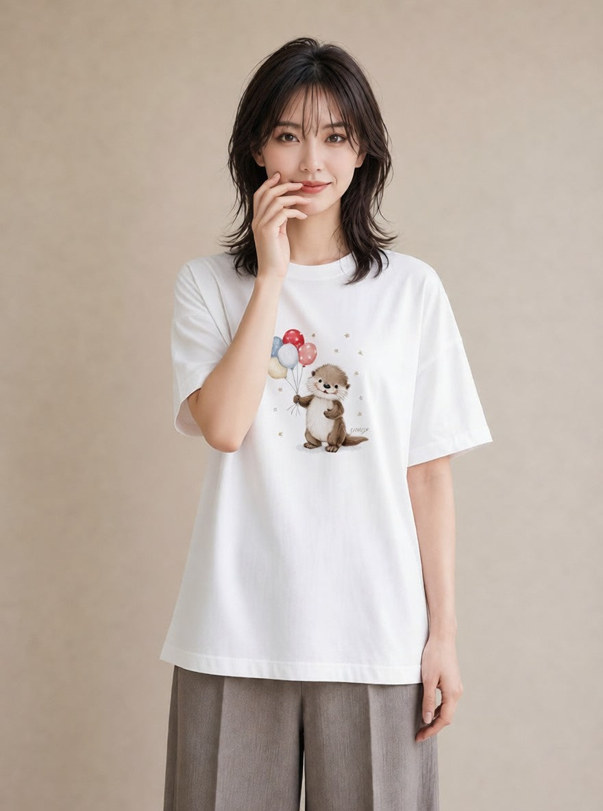 プリントTシャツ レディース フェレット ペット 動物 イラスト 夏コーデ 通学 白T