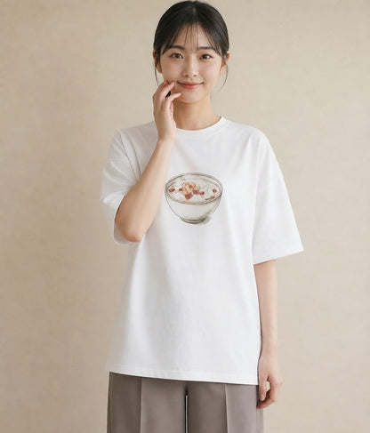 Tシャツ レディース プリン 食べ物 フード イラスト モード 通学 誕生日プレゼント 白T