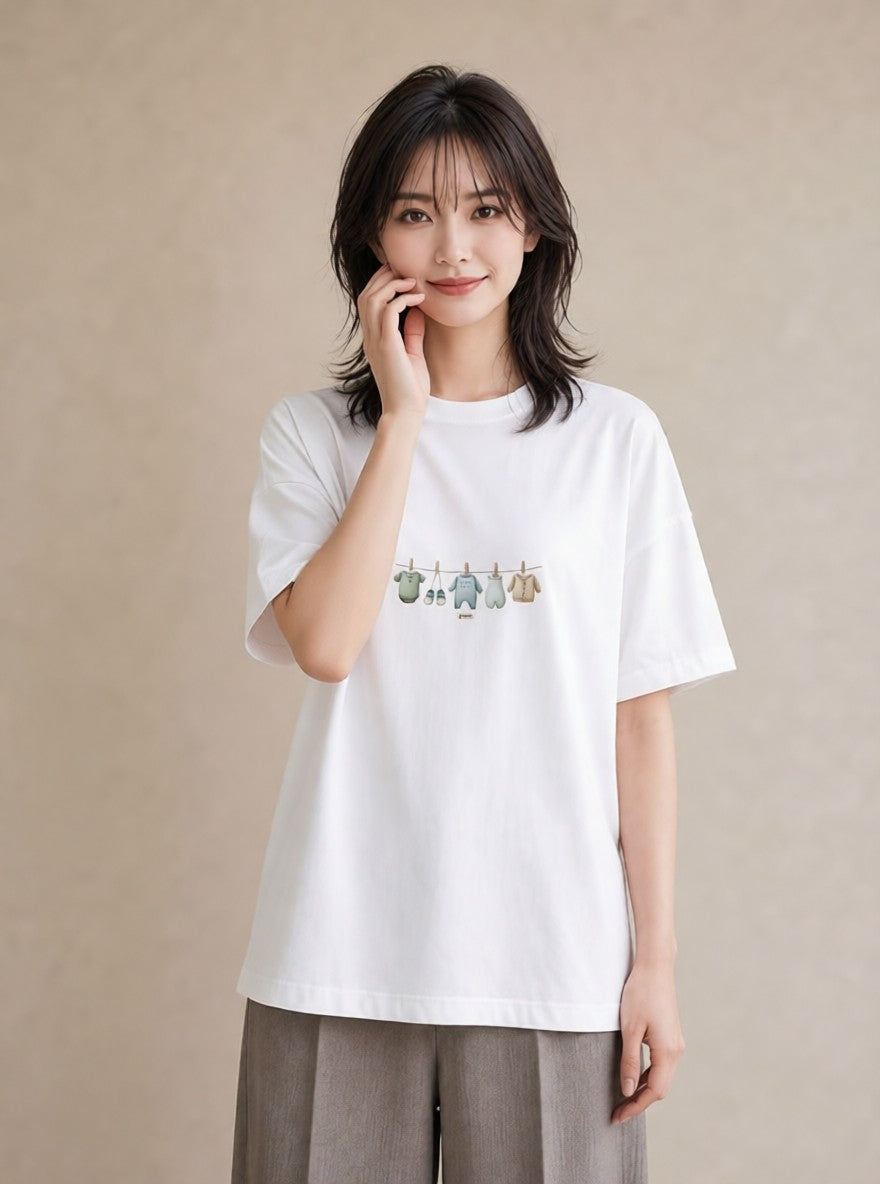 Tシャツ レディース 洗濯物 風 ナチュラル アンティーク イラスト 旅行用 海 白T