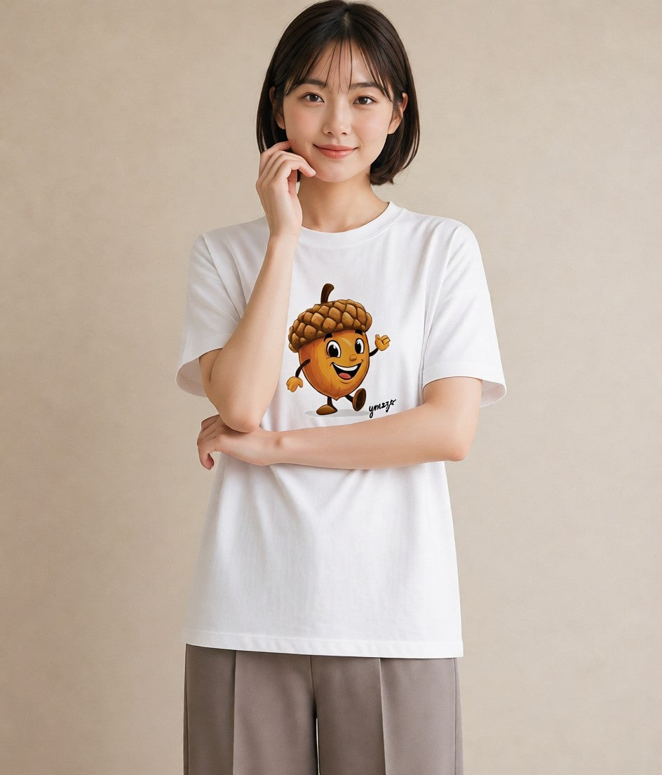 半袖Tシャツ レディース どんぐり 植物 ボタニカル イラスト ポップ ミセス 春コーデ 白T