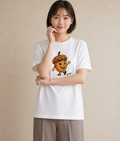 半袖Tシャツ レディース どんぐり 植物 ボタニカル イラスト ポップ ミセス 春コーデ 白T