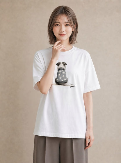 半袖Tシャツ レディース 犬 いぬ イラスト 休日コーデ 帰省 ラフ 白T