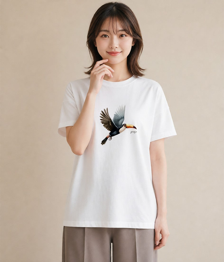 デザインTシャツ レディース ハシビロコウ 動物 アニマル イラスト 韓国風 夏コーデ 通学 白T