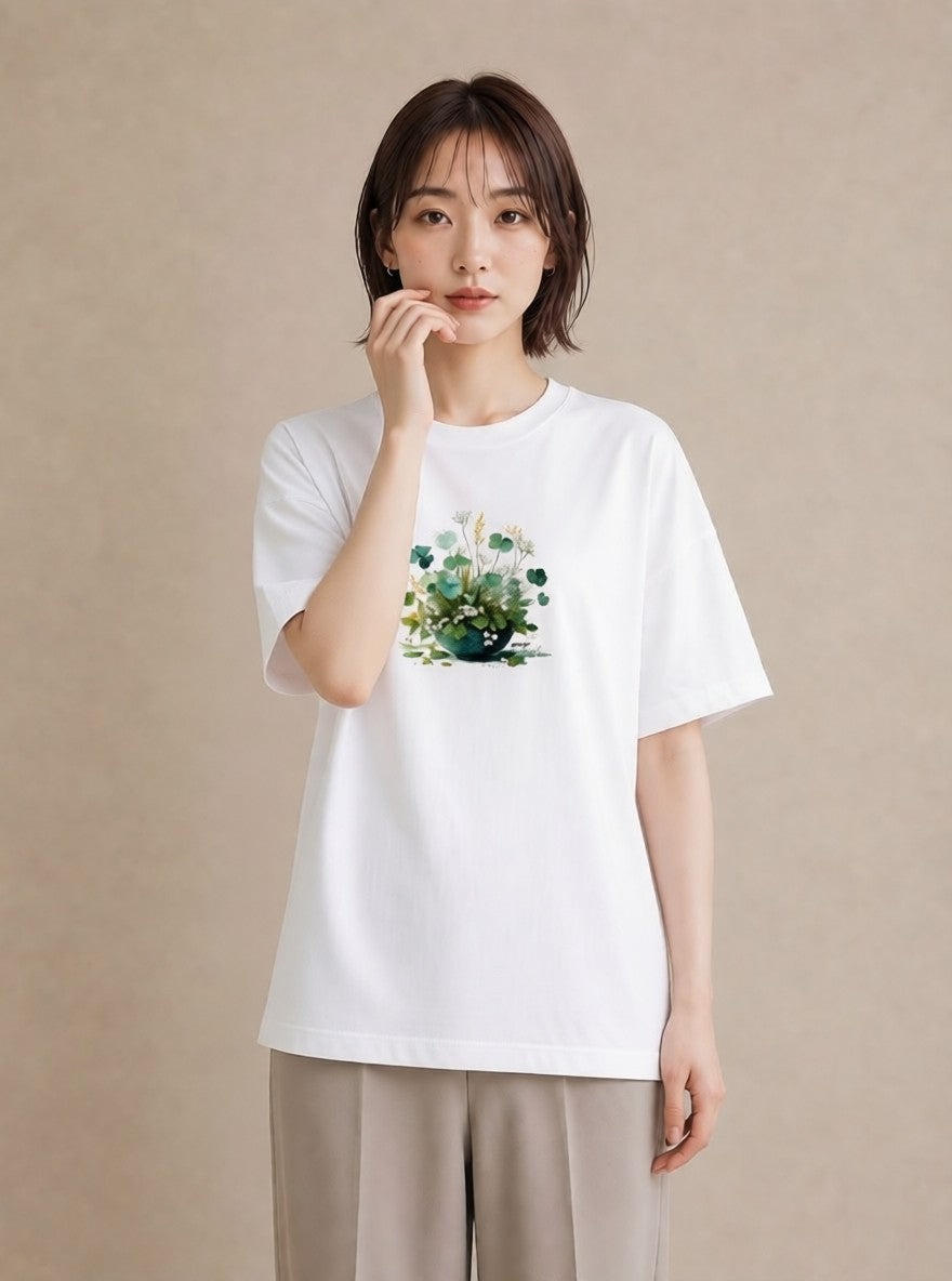 半袖Tシャツ レディース ハーブ 植物 ボタニカル イラスト ゆるコーデ レイヤード 友達ギフト 白T