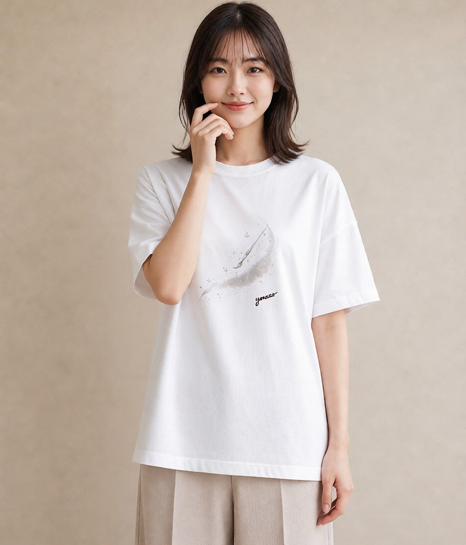 グラフィックTシャツ レディース 流れ星 星空 宇宙 イラスト ナチュラル 部屋着 女性向けギフト 白T