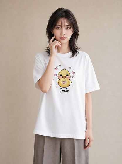 デザインTシャツ レディース アヒル 動物 アニマル イラスト レトロ 休日 ペアコーデ 白T