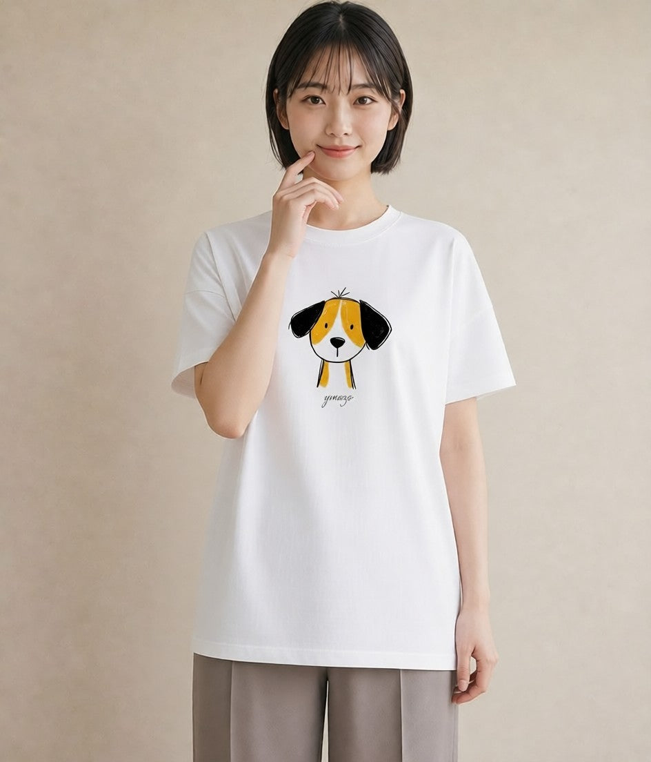 半袖Tシャツ レディース わんこ 犬 いぬ イラスト カジュアル 通勤 在宅 白T
